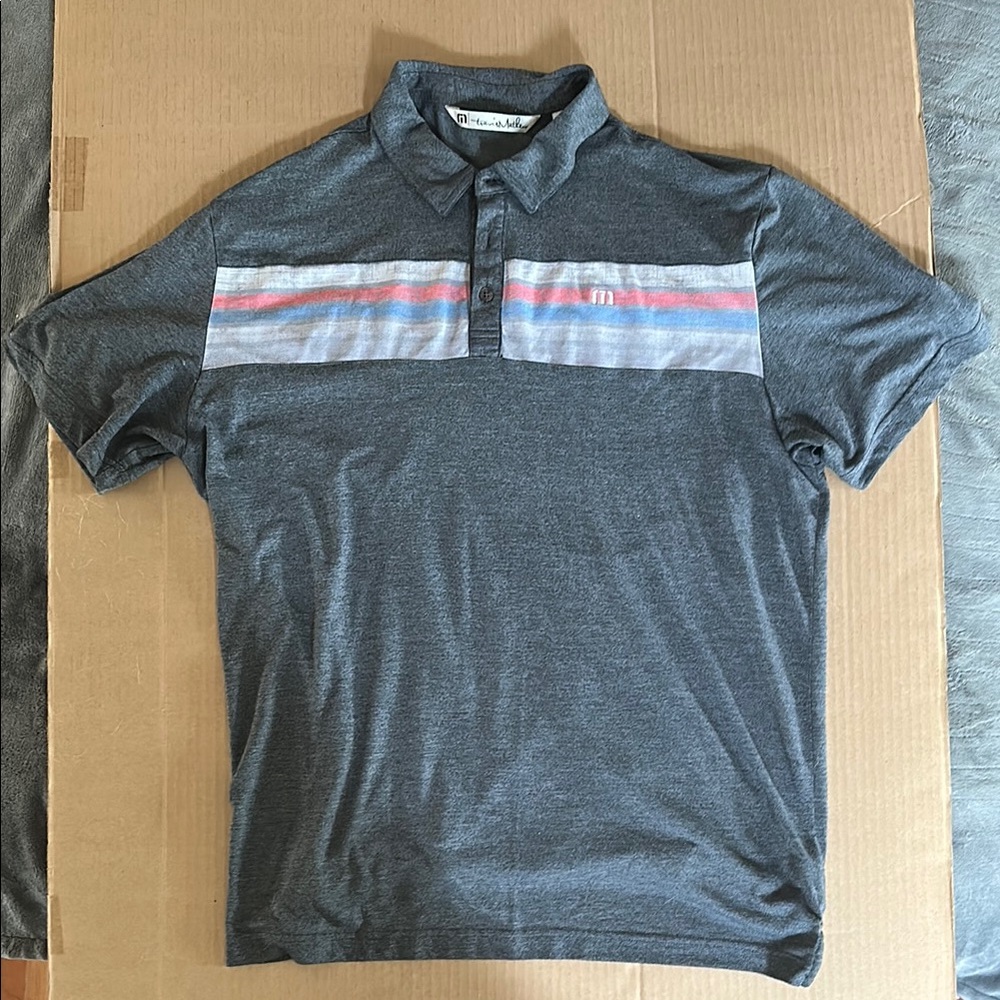 Travis Mathew Charcoal Polo with Striped Accent